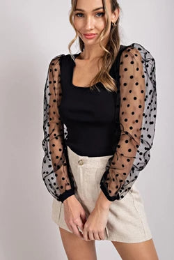 Marie Polka Dot Mesh Sleeve Top - Be You Boutique