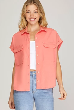 Eliana Drop Shoulder Flap sleeve Button Up Top - Be You Boutique