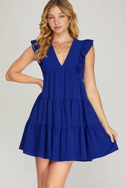 Hazel Sleeveless V Neck Ruffled Dress - Be You Boutique