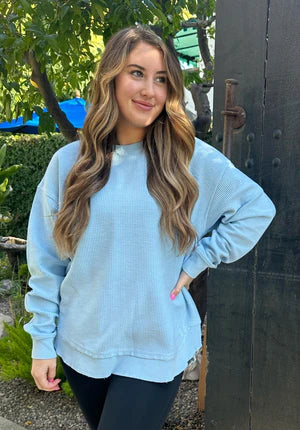 Josephine Corded Crew Long Sleeve Sweatshirt - Be You Boutique