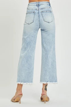 Risen Hank High Rise Frayed Hem Ankle Wide Leg Jeans - Be You Boutique