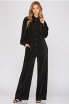 Dominic Plisse Long Sleeve Blouse and Bottom Set - Be You Boutique